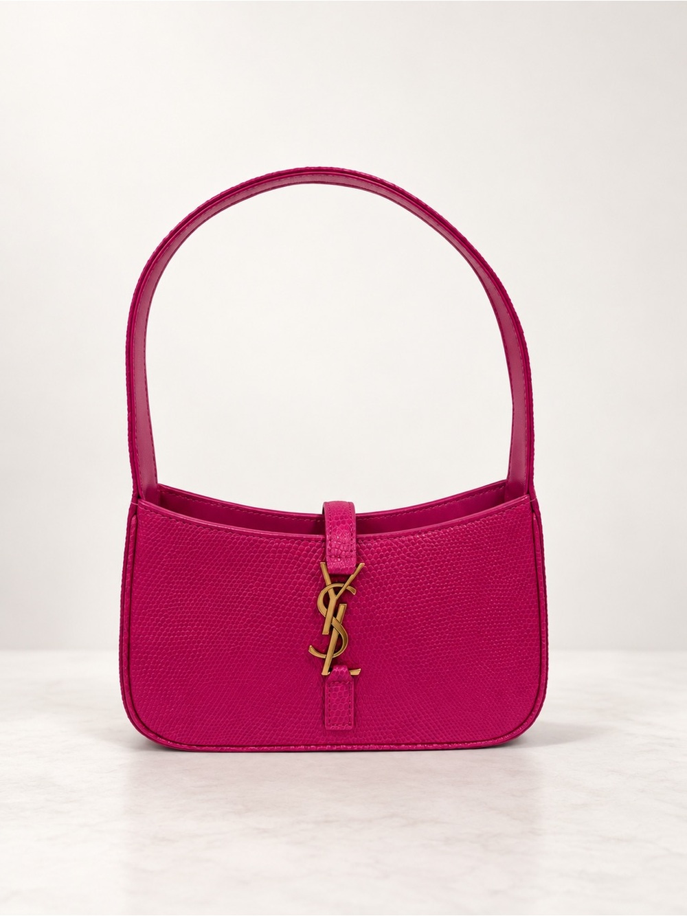 Saint Laurent Fuchsia Leather Hobo with Gold YSL Emblem
